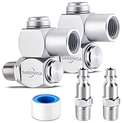 SARDVISA 2-Packs 1/4\" NPT 360 Degree Swivel Air Hose Connectors, Industrial Swivel Air Compressor Fittings with 1/4 Inch MNPT Quick Connect, Pneumatic Air Hose Fittings for Air Compressor Attachments