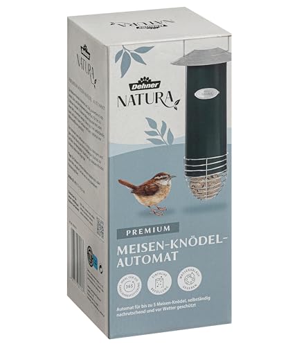 Dehner Natura Premium Wildvogel Meisenknödelautomat, Futterhaus / Futterstation für Wildvögel, Futterstelle wetterfest, inkl. Aufhängevorrichtung, Ø 7.5 cm, Höhe 26.5 cm, Metall, Dunkelgrün