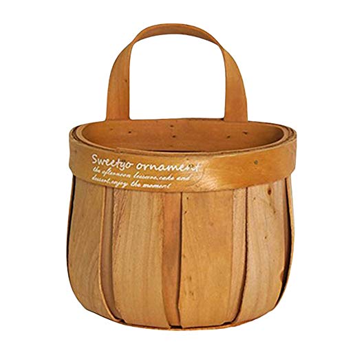 Basage Handmade Woven Wicker Flower Basket Portable Picnic Fruit Basket Dustproof Storage Basket S