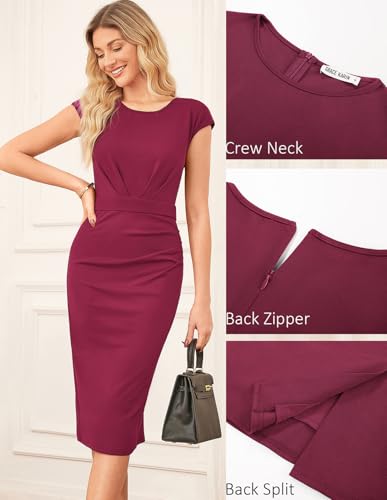 Image of GRACE KARIN Women's Wear to Work Dresses 2026 Cap Sleeve Sheath Bodycon Midi Dress Ruched Business Office Pencil Dress