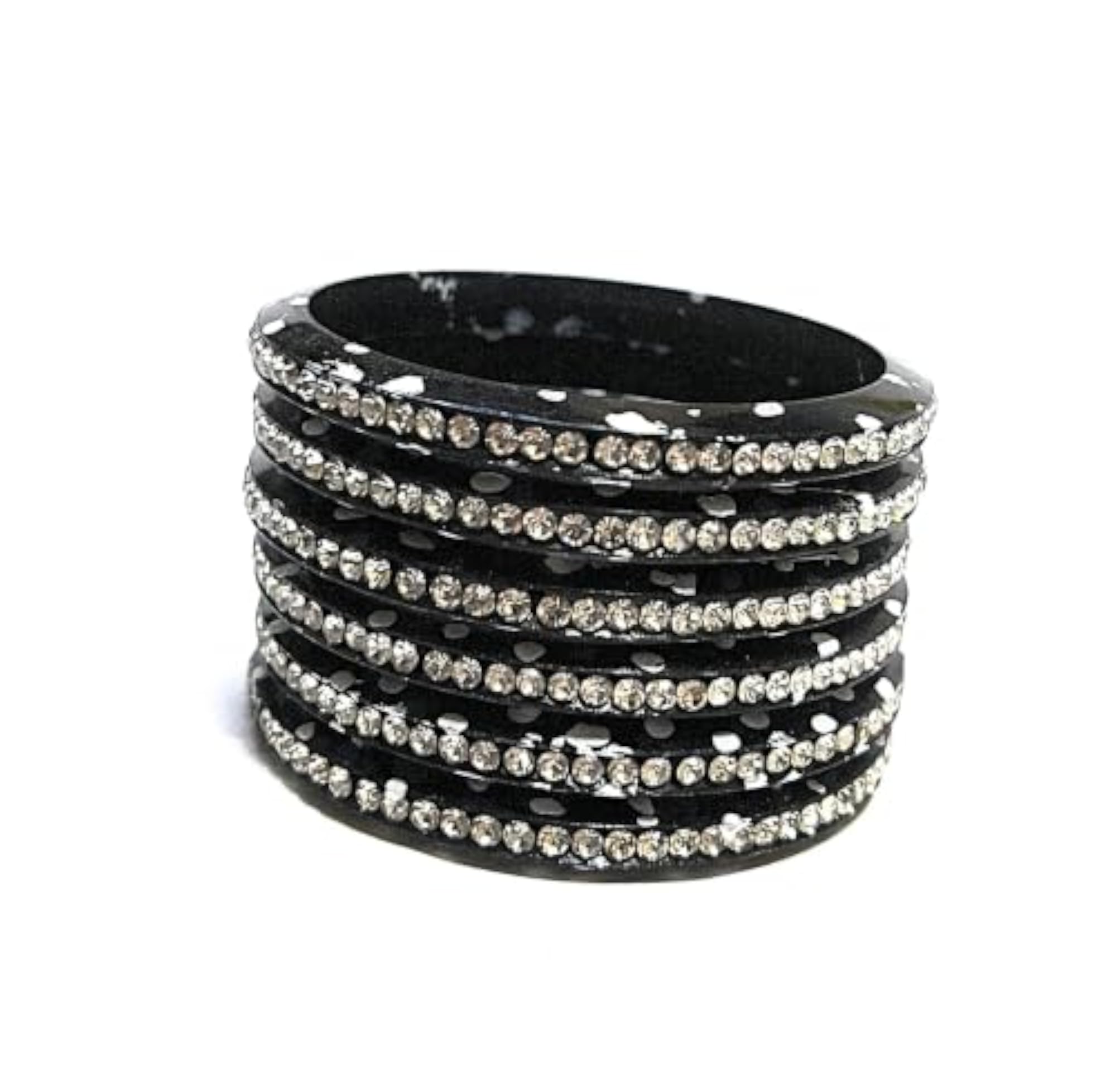 White Stone Studded Multicolour/Black Plastic Acrylic Bangles for Baby Girl, 6 Pcs Set