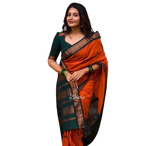 Image of DHIHA Gadwal Cotton Saree for Women | Pure Kalyani Cotton Saree with Zari Border Tassels & Blouse | Kanjivaram Linen Silk | Handloom Weave