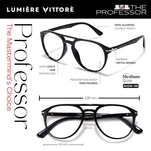 Image of Money Heist Professor Eyeglass ARC Glass Blue Light Blocking Coating Glasses for Men Women Retro Aviator Computer Eyewear Acetate Italic Frame (Black).