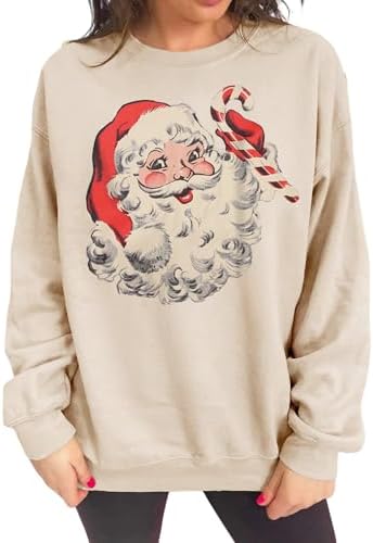 Ritatte Women Christmas Sweatshirt Retro Santa Claus Graphic Pull...