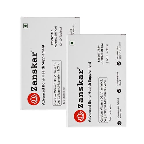 Image of Zanskar Advanced Bone Health Tablet (60 Tablets) | Calcium, Vitamin D3, Vitamin K2, Collagen, Magnesium & Zinc (1200mg) | 100% Veg | Bone Health and Joint Support