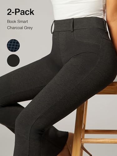 Conceited 2-Pack Stretch Slacks for Women - Wear to Work - Bootcut Dress Pants with Pockets - Book Smart, Charcoal - (Small)4