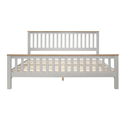 King Bed Frame Solid Wood Platform Beds With Headboard And Footboard, Rustic Country King Size Panel Bed For Kids Teens Adults Bedrrom, Wood Slatted Support, Gray+Oak #TOP3