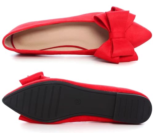 Image of SAILING LU Womens Bowknot Ballet Flats Pointy Toe Suede