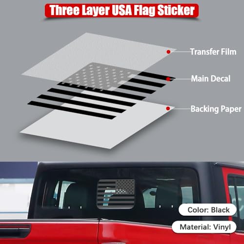 Image of USA Flag Decal for Truck, Car, Rear Middle Window - American Decal for Pickup Truck, Jeep Gladiator JT 2020-2024 (Black - Jeep JT)