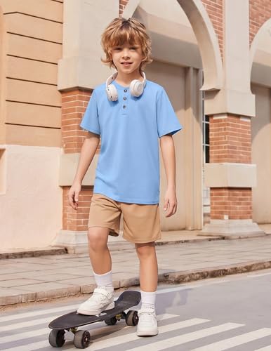 Image of Arshiner Boy's Textured Button Up Shirt and Shorts Set 2 Piece Summer Beach Outfit for 5~12 Years Kids