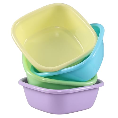 Fabnati 8 L Square Plastic Washing Up Bowls, Colored Small Wash Basin Bowl, Set of 4
