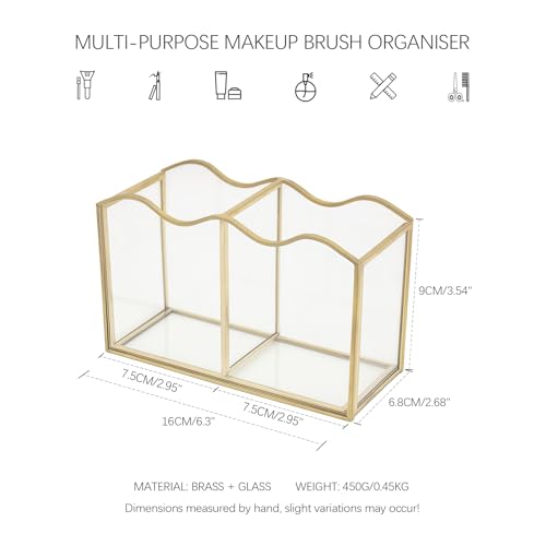 Support pour pinceaux de maquillage en verre chic et design à double compartiment