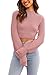 Womens Sexy Crew Neck Cropped Sweaters Ribbed Knit Long Sleeve Crop Tops Pullover Pale Mauve