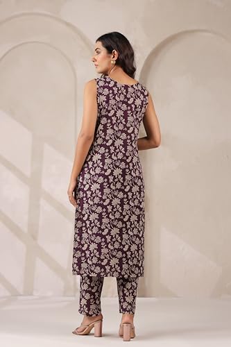 Image of Women's Cotton Wine Floral Kurta Set