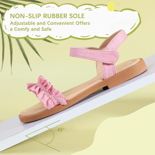 Image of PANDANINJIA Girls Sandals, Open Toe Cute Bow Princess Girls Flats, Sparkly Summer Dress Shoes Sandals for Toddler /Little Kid /Big Kid