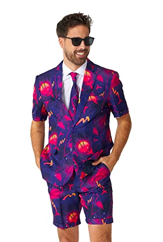 Suitmeister Men's - Summer Retro Neon Navy Suit - Beach Party Outfit - Including Blazer, Pants and Tie - Purple3