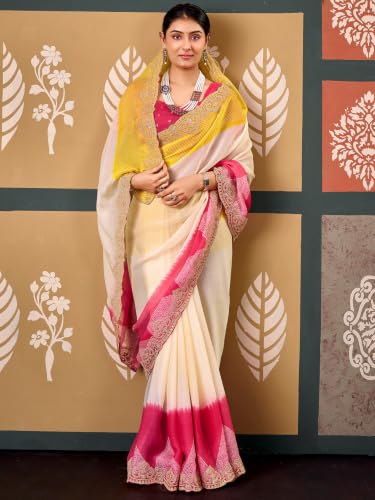 Image of SIRIL Women's Chiffon Bandhani Printed Saree, Sequence Embroidery Border