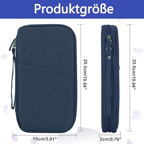 HSYTEK Reisepass Organizer mit 8 Tasche, Wasserdicht Reisepasshülle, Reiseunterlagen Organizer Familie, Reiseorganizer Dokumente für Flugtickets, Geld, Handy, Kreditkarten, Ausweis, Reisedokumente