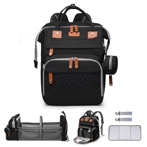Image of Baby Diaper Bags with Changing Station Multifunctional Waterproof Diaper Bag Backpack Travel Baby Bag with Changing Pad, Pacifier Case,Baby Essentials(Black)