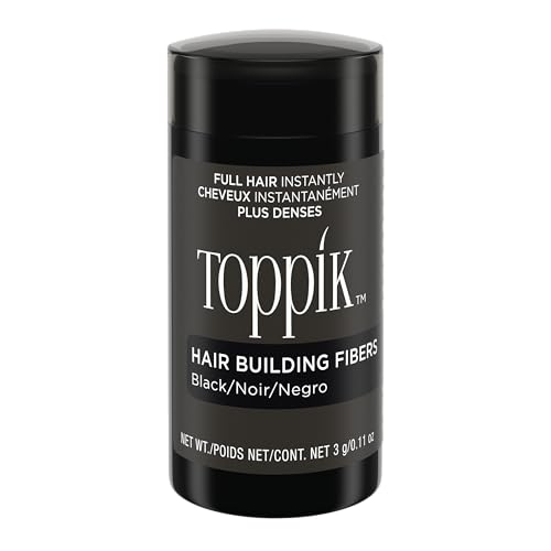 TOPPIK Fibres Capillaires Densifiantes à base de Kératine, Noir - 3g - Cheveux à l'Aspect Naturellement plus Epais – Pour densifier Racines, Ligne Frontale, Barbe, Calvitie
