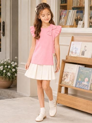 Image of Girls' Summer Shirts Cute Tops Ruffle Sleeve Crew Neck Casual Tees
