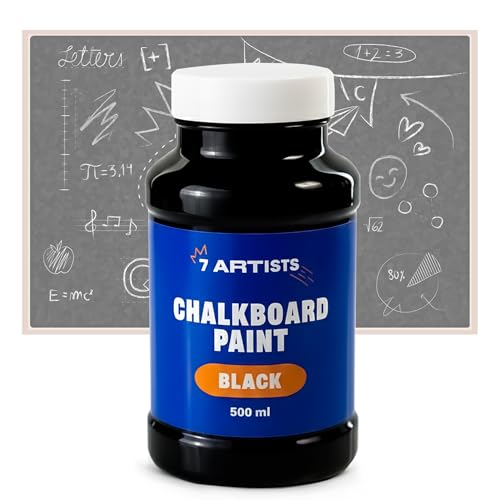 7 Artists Chalkboard Paint Black 500 ml – Matte Blackboard Paint Water-Based for Creating Chalk Surfaces | Durable Chalk Boardpaint for Walls, MDF, Canvas, Gipsokarton – Indoor or Outdoor Use