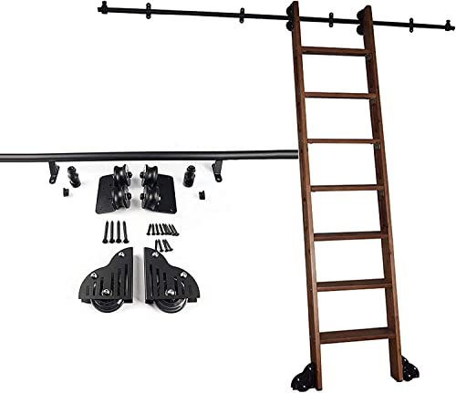 Kit de hardware para escalera de biblioteca con riel redondo móvil de acero negro 2