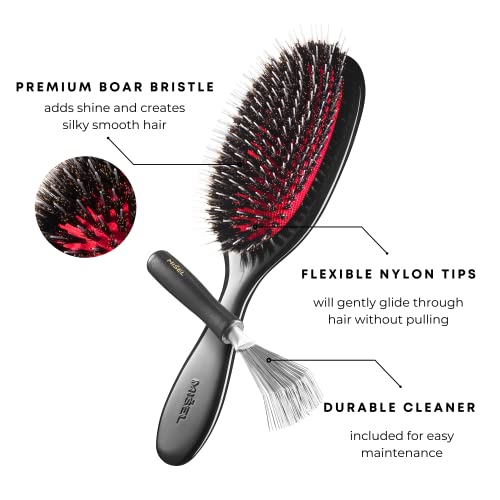 Misel Boar Bristle Hair Brush And Brush Cleaner Bundle For Women And Men | Detangles Thin Or Thick Natural Hair And Hair Extensions | Reduces Breakage | Great For Natural And Straight Hair | Medium #TOP1