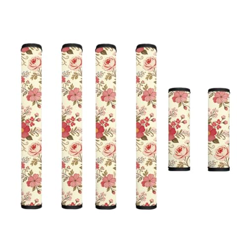 Image of Refrigerator Door Handle Covers Set of 6 Kitchen Electrical Appliance Decor Handles Keep Clean Anti-Slip Fridge Accessories Home Decor, Pink Floral Cream White