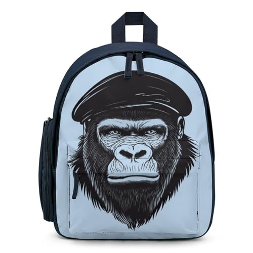 Gorilla with Hat Cute Backpack Small Daily Daypack Travel Shoulder Bag with Adjustable Strap Graphic Print
