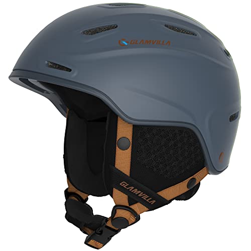 GLAMVILLA Skihelm Snowboardhelm für Damen/Herren, Verstellbar Unisex Schutzhelm für Skifahren/Snowboarden,Schneesporthelm mit Verstellbares Belüftungssystem (M, Grau)