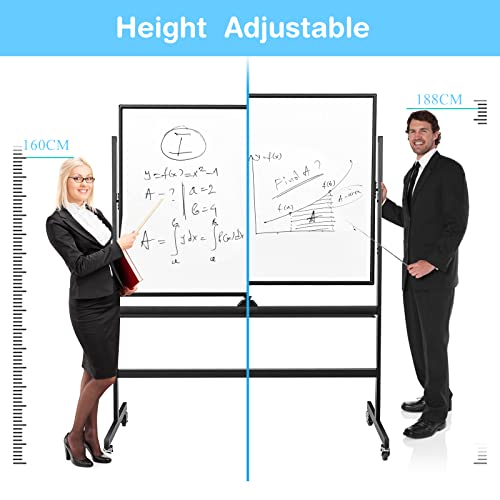 LIFEZEAL Pizarra magnética con soporte, 120 x 90 cm, pizarra blanca móvil con doble cara, pizarra giratoria de altura ajustable para oficina, escuela y hogar - imagen 5