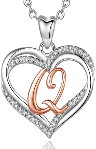 INFUSEU Heart Pendant Necklace Letter A-Z Alphabet Capital Jewelry Double Heart Initial Neckless Sterling Silver Cubic Zirconia CZ for Women Romantic Gifts, 20 Inch Chain