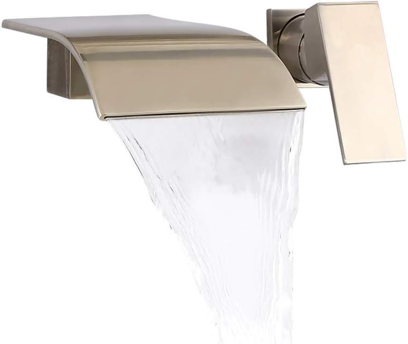 JinYuZe Wall Mounted Bathroom Vessel Sink Faucet Waterfall Mixer Filler Spout Brass with Single Handle (Brushed Nickel)