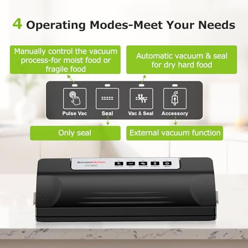 Bonsenkitchen Vacuum Sealer Machine with 5 Bags, Black/Silver - image 2