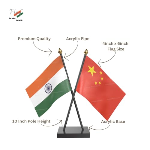 Image of The Flag Company Country Cross Table Desk Flags on Acrylic Base with Poles (Length: 10 inches) | Use for Home & Office,Conference (China)