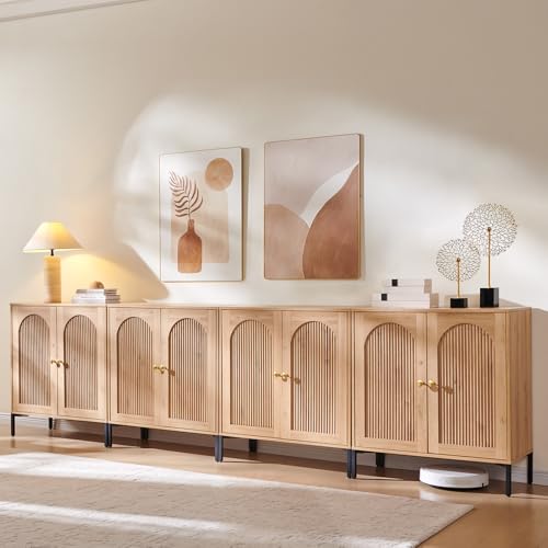 Image of IFGET Modern Buffet Cabinet with Storage, 123.5 inch W Fluted Arched Sideboard Cabinet w /Adjustable Shelves, Wooden Modular Coffee Bar for Dining Room, Kitchen, Living Room, Entryway, Natural