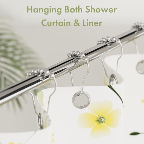 Image of Amazer Shower Curtain Hooks, Decorative Shower Curtain Hooks Rust Proof Stainless Steel Shower Curtain Hooks, Shower Hooks for Shower Curtain Bathroom 12PCS, Polished Chrome