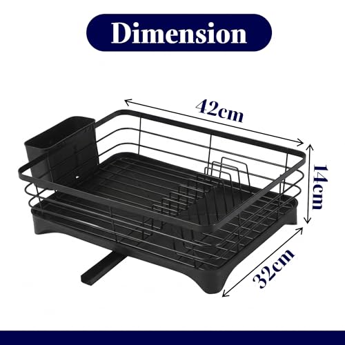 Image of Kuber Industries Stainless Steel Kitchen Drying Rack with Drain Tray & Cutlery Holder | Countertop Utensils Stand | Dish Rack for Kitchen | Bartan Stand | Black