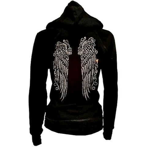 Fashion2ne1 LADY Plus Size Bling Bling Angel Wings Zip up Hoodie Sweater Rhinestones (Medium) Black Cover