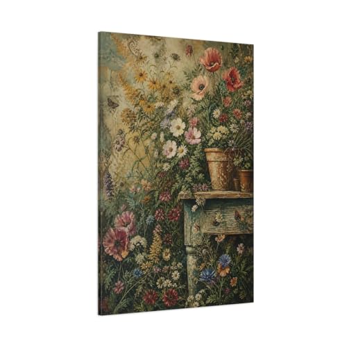 Tableau fleurs sauvages multicolore pour un salon dynamique au-dessus de la cheminée