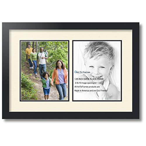 ArtToFrames Collage Photo Frame Double Mat with 2-8x10 inch Openings with Black Frame and Ivory Top Mat