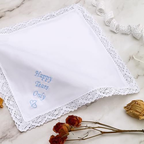 HOULIFE Embroidered Lace Wedding Handkerchief 60S Cotton White Hankies Personalized Embroidery Hanky for Bride Groom Wedding Day Gift, 32x32cm/12.6x12.6”