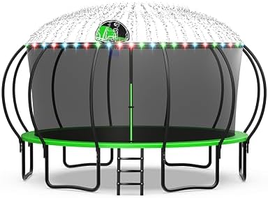 Exal Trampoline 8 10 12 14 15 16FT, 1500LBS Weight Capacity Backyard Trampoline Outdoor with Basketball Hoop, Enclosure Net, Ball, Wind Stakes, Heavy Duty Trampoline for Kids and Adults ASTM Approved