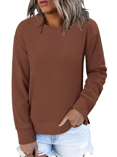 ONLYSHE Womens Shirts Long Sleeve Crewneck Tunic Tops Casual Lightweight Knit Solid Color Sweatshirts Trendy Blouse Basic Tee