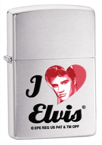 Zippo Brush Chrome I Love Elvis Lighter (Silver, 5 1/2x 3 1/2-Cm)