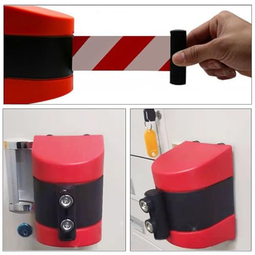 Tavkomco Red Magnetic Attraction Wall Mount Queue Belt Barrier, 6.6/9.8/16.4FT Magnetic Retractable Crowd Control Wall Barrier, with mounting Accessories(A,10M/32FT)