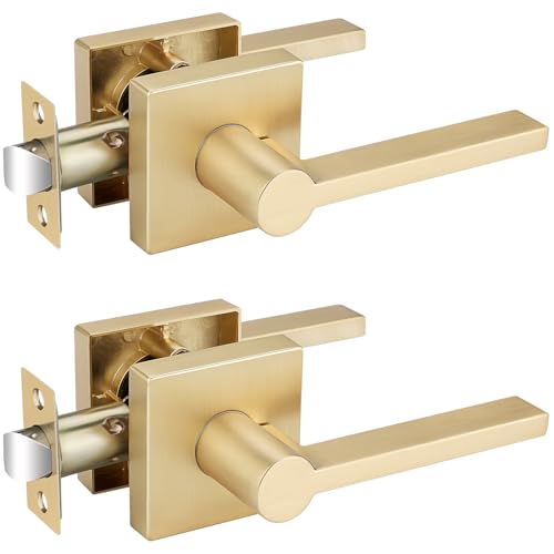 EHOMEWARE 2 Pcs Door Knobs Interior, Passage Door Handle Gold, Modern Closet Door Knobs in Satin Brass Finish, Keyless Door Levers Heavy Duty Door Handle Set, Sleek Door Hardware & Locks by EHOMEWARE - Used condition - US$38.74
