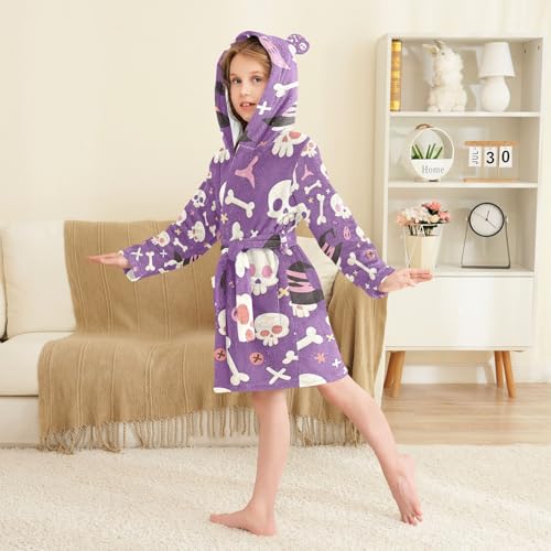 GuoChe Purple Skull Witch Hat Halloween Design Hooded Robes Girl Robes For Kids 7-83
