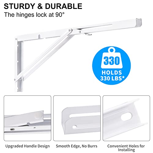 Image of YUMORE Folding Shelf Brackets, 24 Inch Heavy Duty L Bracket, White, 2 Pack | High-Quality Metal, Easy to Install, DIY Collapsible Shelf Bracket for Workbench Folding Table Hinge, Max Load: 330lb